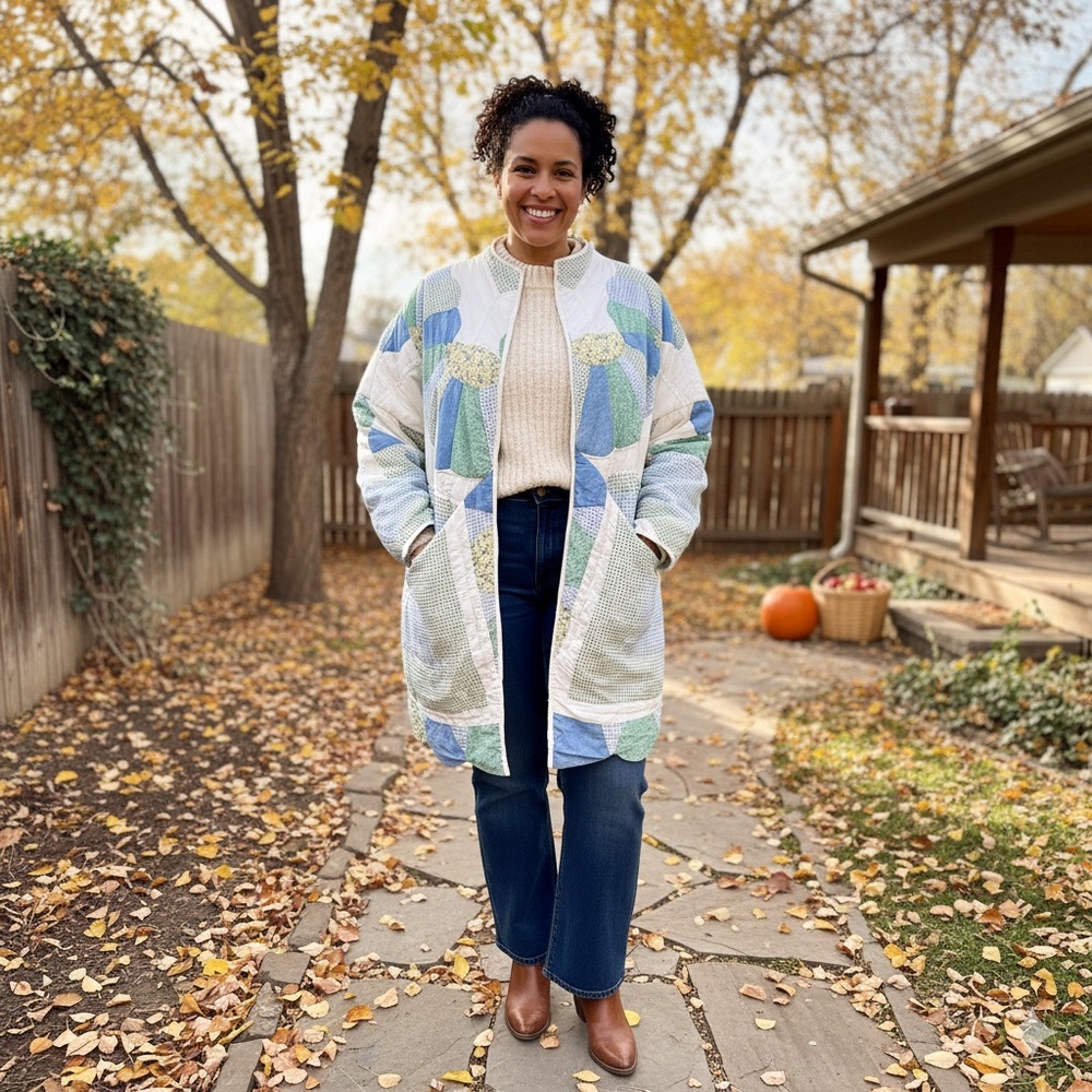 Vintage Homemade Quilt Jacket With Oversized Pockets (L-XXL)